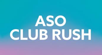 ASO Club Rush type on a blue and purple gradient