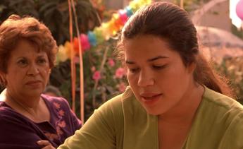 Still image from the movie Real Women Have Curves featuring actresses America Ferrera and Lupe Ontiveros