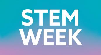 Text that reads STEM WEEK on a blue and purple gradient background