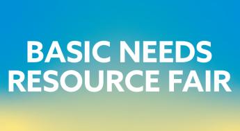 Basic Needs Resource Fair type on a blue and yellow gradient background