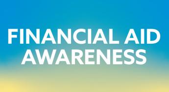 Financial Aid Awareness on a blue and yellow gradient background