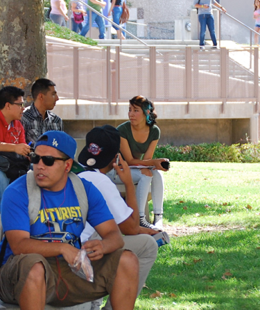 Students sitting together on campus