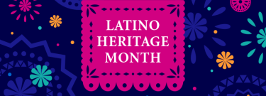 Latino Heritage Month text displayed on an illustration of papel picado