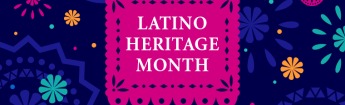 Latino Heritage Month text displayed on an illustration of papel picado
